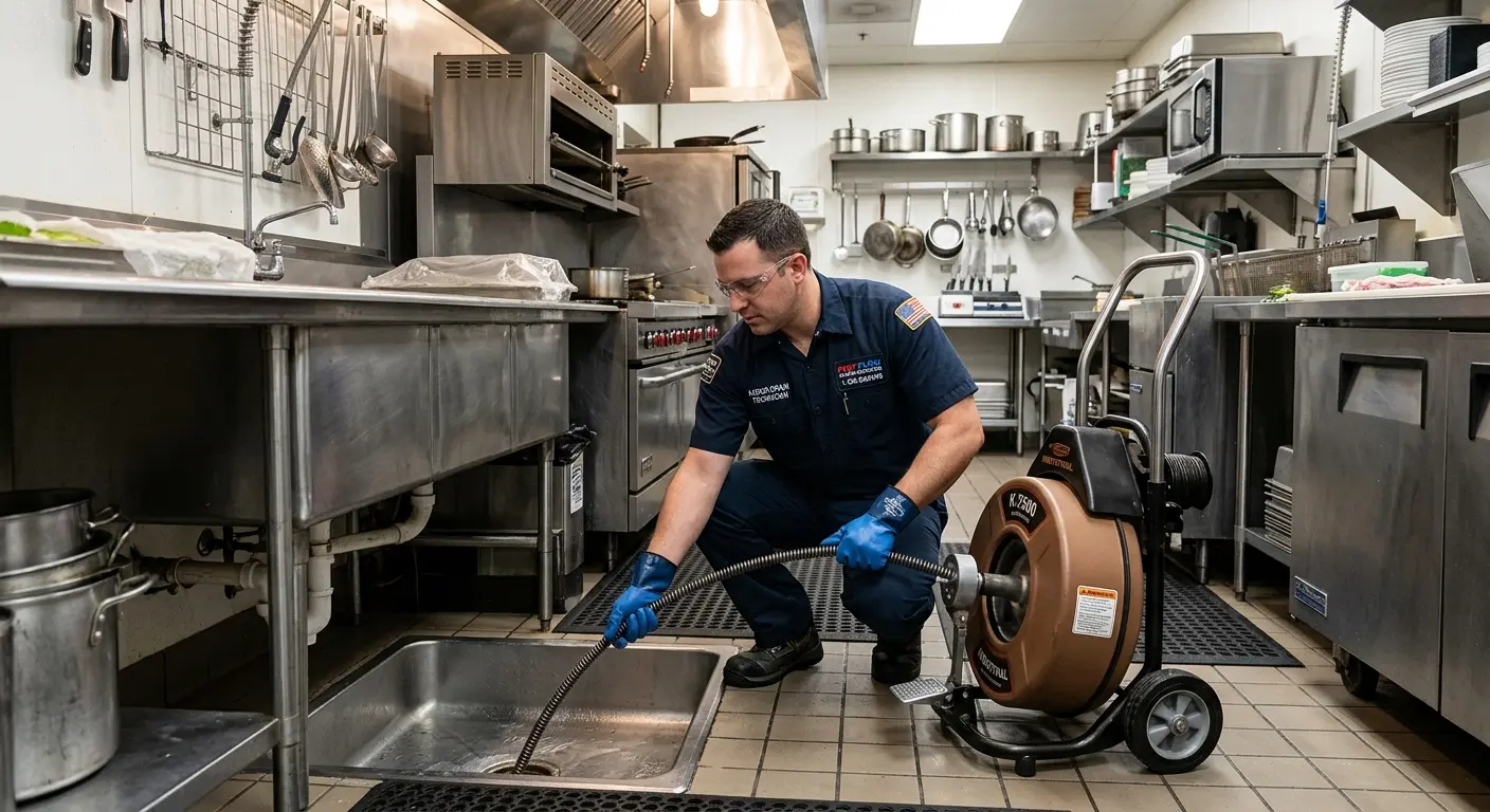 Commercial drain cleaning service in a restaurant kitchen in Nanticoke