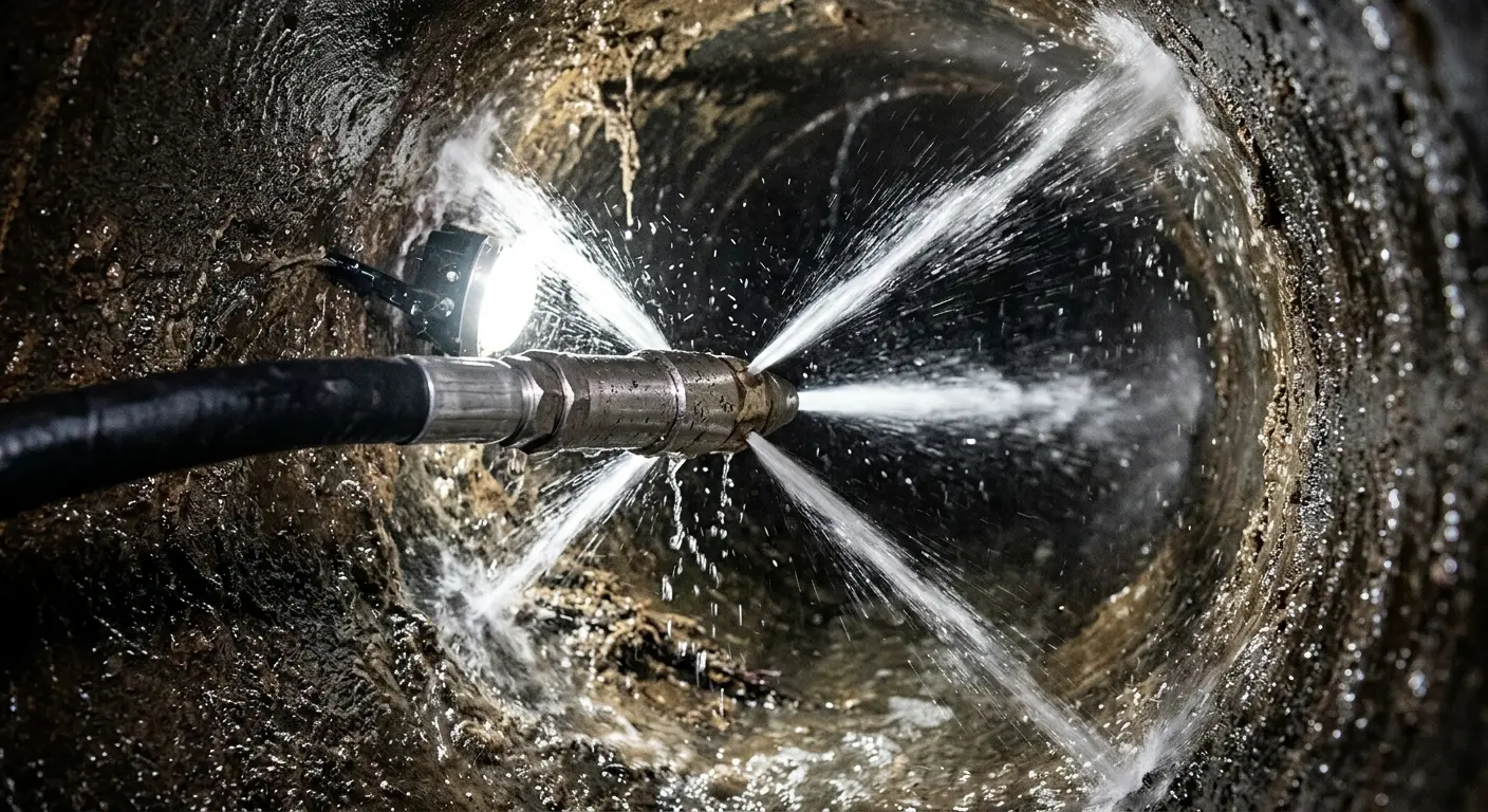 High-pressure hydro jetting nozzle cleaning sewer pipe for Storm Drain Cleaning in Nanticoke